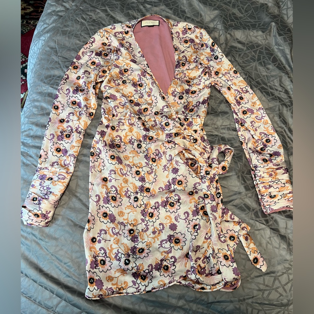 Lavender silk & sequins wrap dress